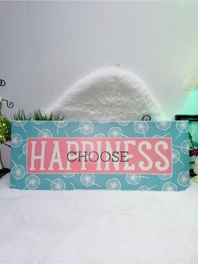 Printed Canvas Choose Happiness Decorative Wall Sign - Pink & Aqua Sign 💞